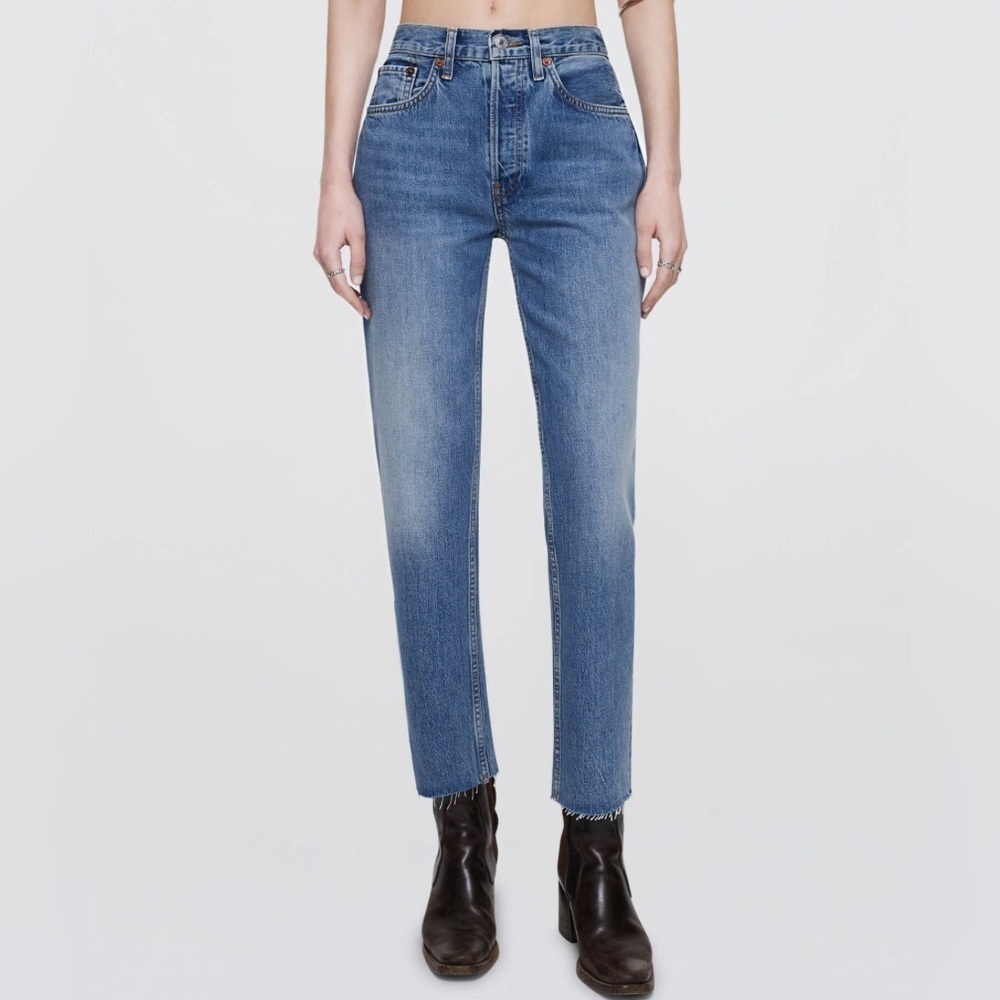 Redone/ Originals High Rise Stovepipe Jeans Blue Size 29 Frayed Hem